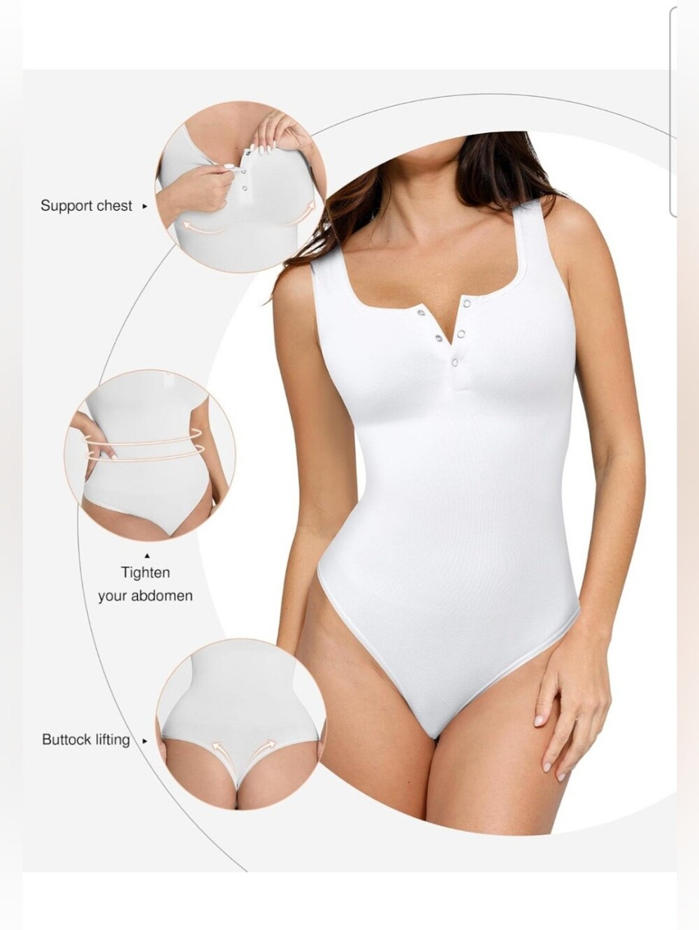 Popilush Women's White Button Front Shapewear Tummy Control Bodysuit Size XS/S - Picture 2 of 11